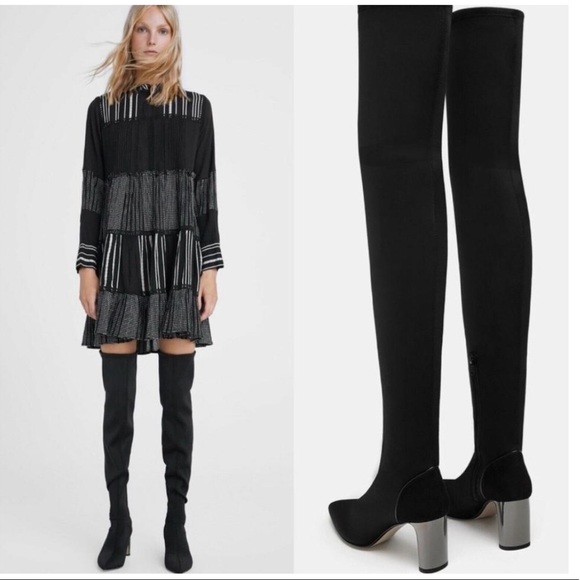 Zara Shoes - ZARA - OTK Fabric Black Boots with Metallic Heel